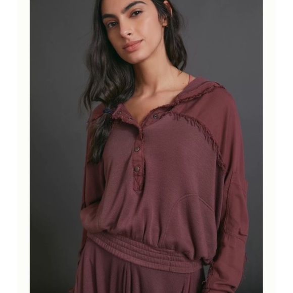 Free People Movement Windy Meadow Maroon/Burgundy Cropped Hoodie Sz Small - Picture 2 of 15